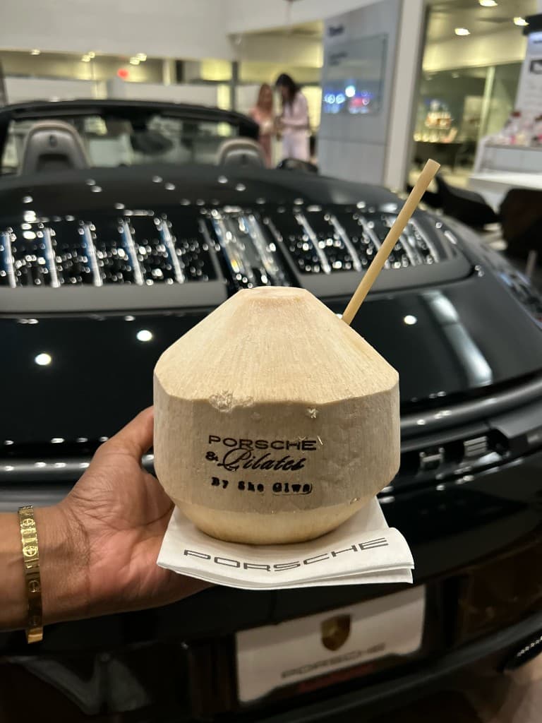 Custom engraved coconut at a Porsche brand activation